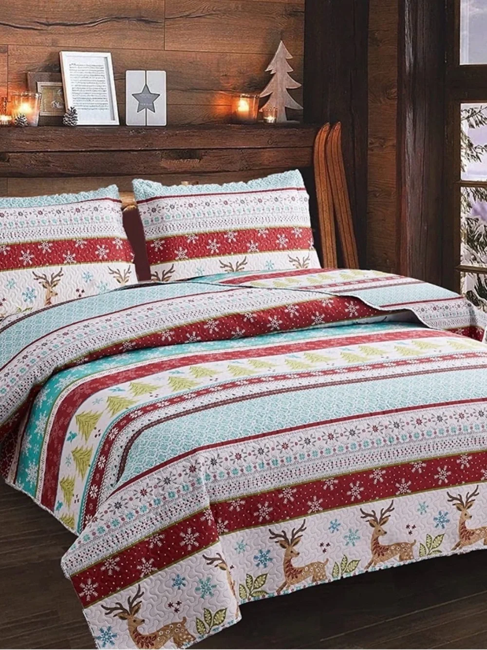 Reversible Holiday Quilt Set in Red and Multi